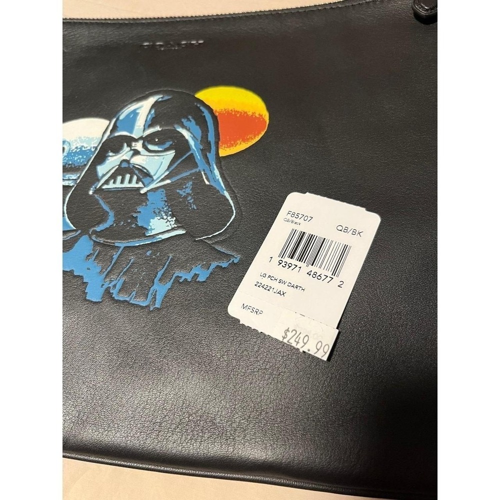 Star Wars x Coach Darth Vader Large Pouch Black Leather Clutch F85707 NWT gift - Picture 6 of 8